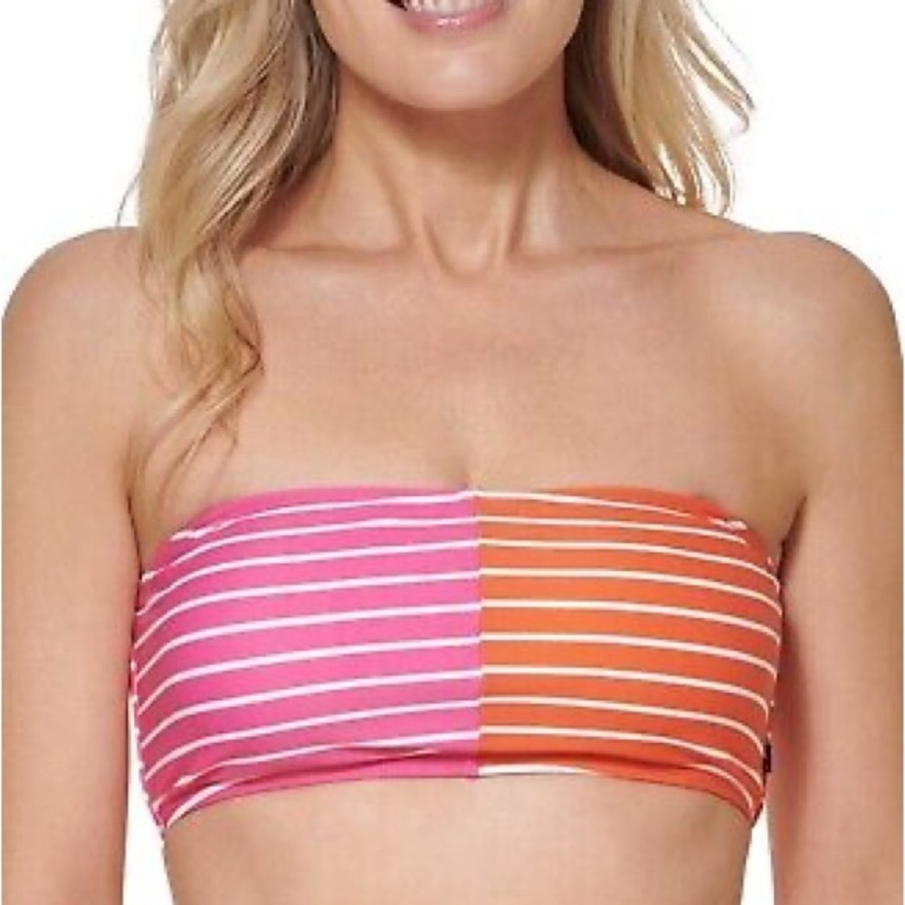 Tommy Hilfiger Striped Bandeau Bikini Bra Top‎ Womens Swimsuit Pink NWT Small